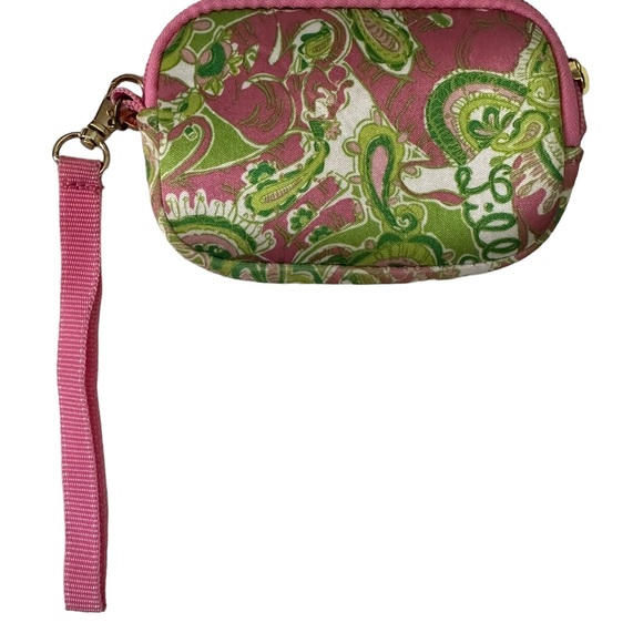 Lilly Pulitzer Pink And Green Microfiber Paisley Wristlet ID Wallet Mini 5.5” - Picture 3 of 5